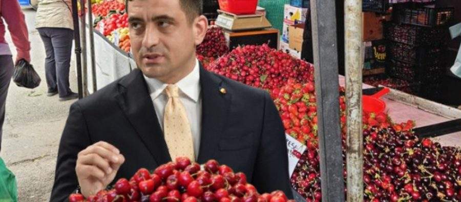 Patriot sau arogant? Simion a cumpărat un kg de cireșe românești cu 250 lei