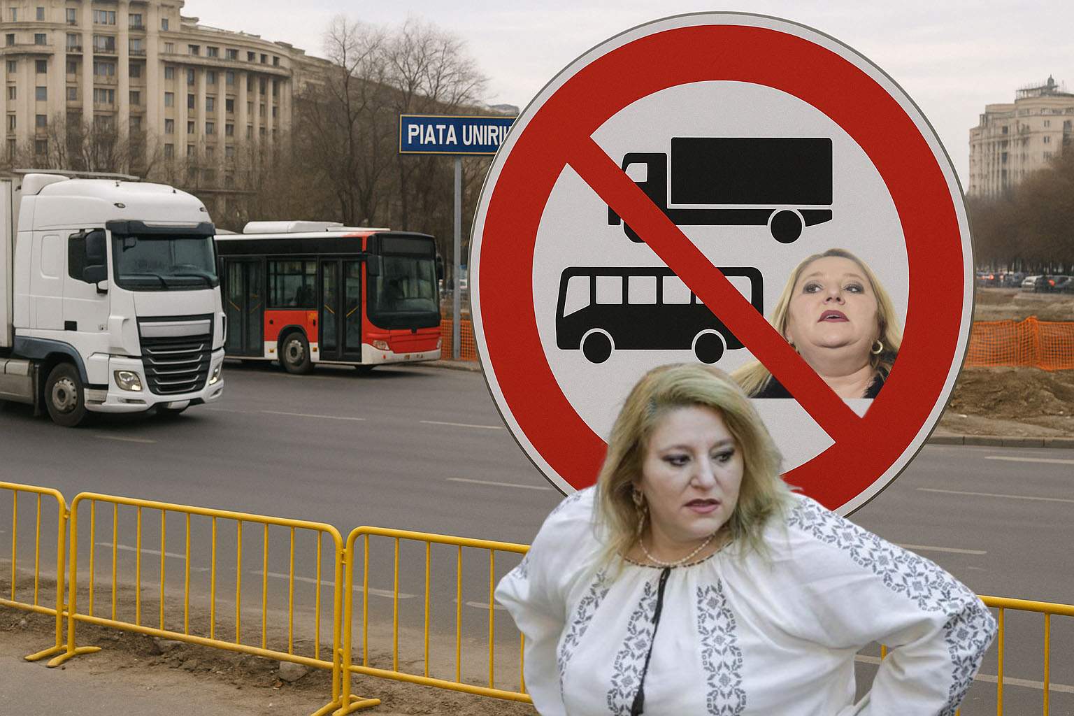 TIR-urile, autobuzele şi Şoşoacă nu mai au voie în Piaţa Unirii, că încep lucrările la planşeu