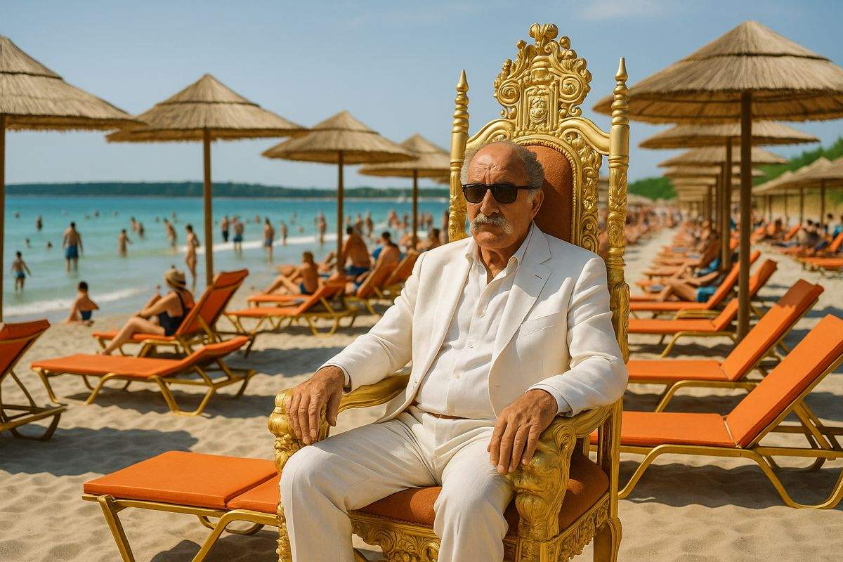 Chibzuit! Ţiriac vine la plajă cu propriul tron de aur ca să nu mai dea bani pe şezlong