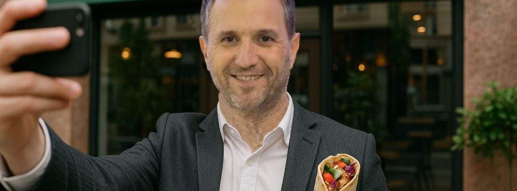 Gafă! Lui Andi Moisescu i s-a văzut șaorma în selfie-ul făcut la un restaurant vegan