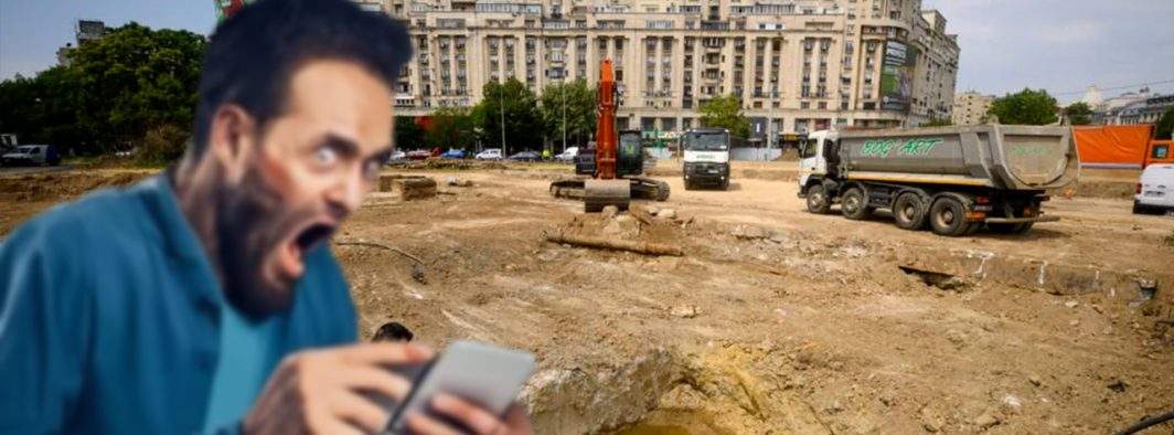 Şantierul din Piaţa Unirii provoacă isterie pe TikTok: „Ne fură francezii asfaltul!”
