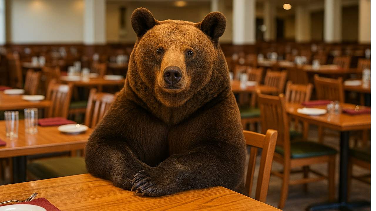 Un urs a intrat într-un restaurant din Braşov şi aşteaptă de 3 ore să-l bage cineva în seamă