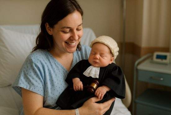 Premieră mondială. O româncă a născut un bebe-judecător perfect sănătos și gata pensionat