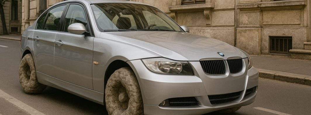 Șoferii de BMW, obligați să-și pună roți din piatră, să nu mai prindă suta pe trecerea de pietoni