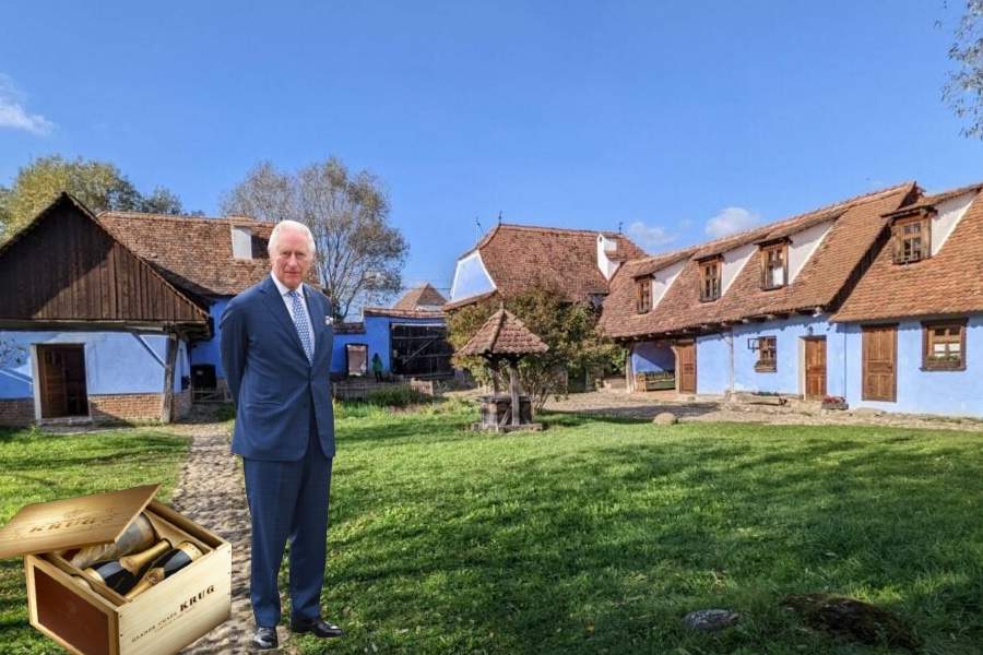 Regele Charles și-a blocat locul de parcare din fața casei din Viscri cu o ladă de șampanie
