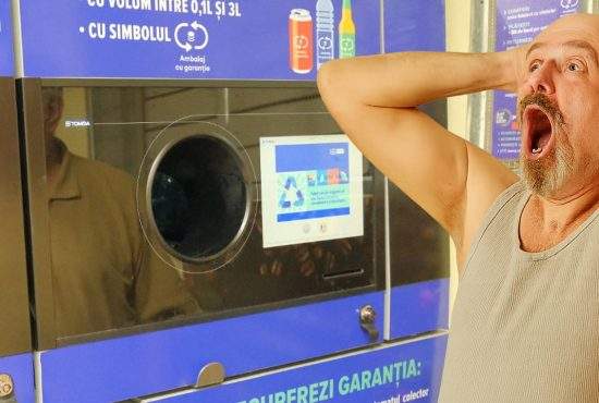 Erou! S-a aruncat în aparatul de reciclare să salveze un PET de cola în care mai era nişte ţuică