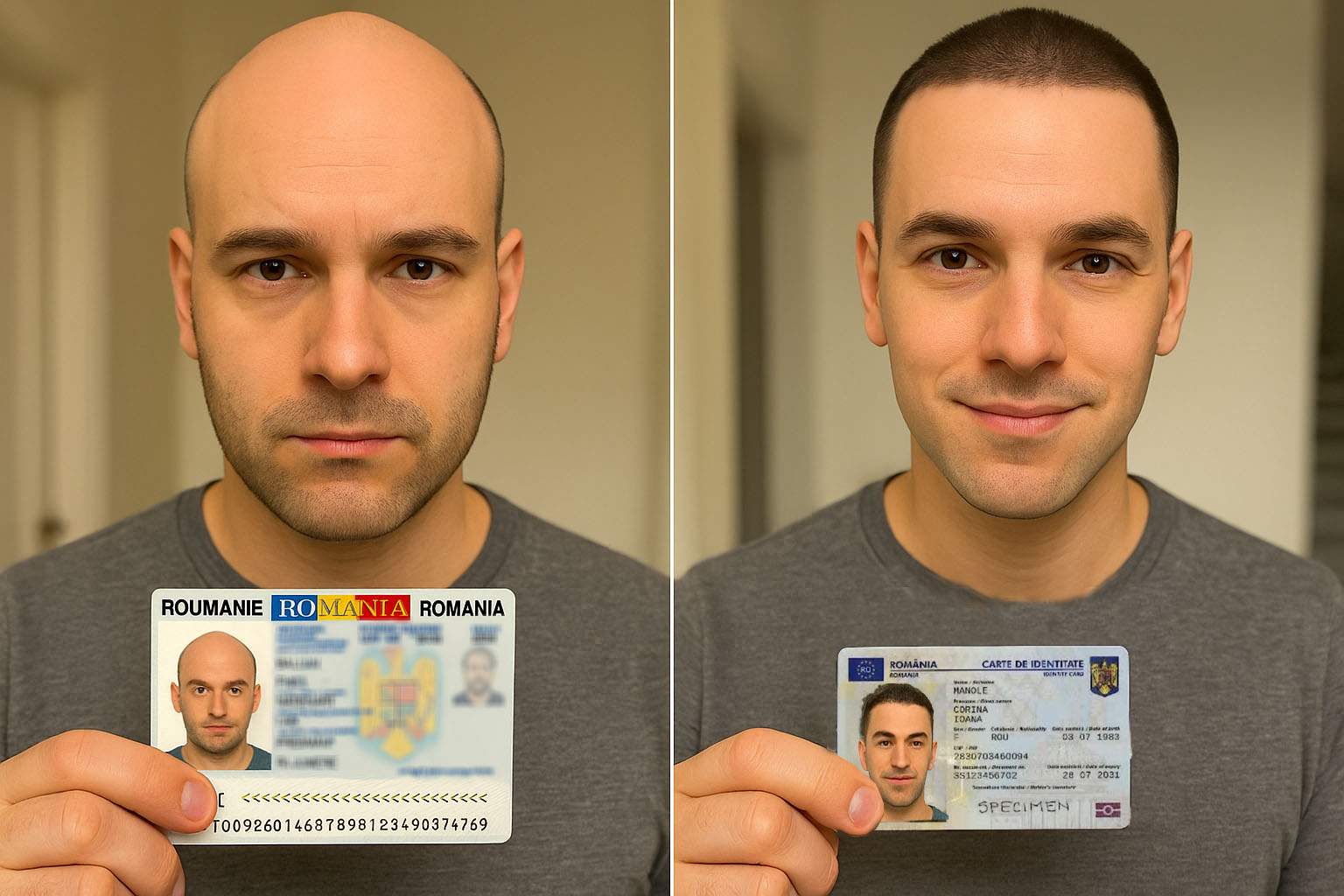 Un român susține că de când are noul buletin cu cip i s-a inversat procesul de chelire