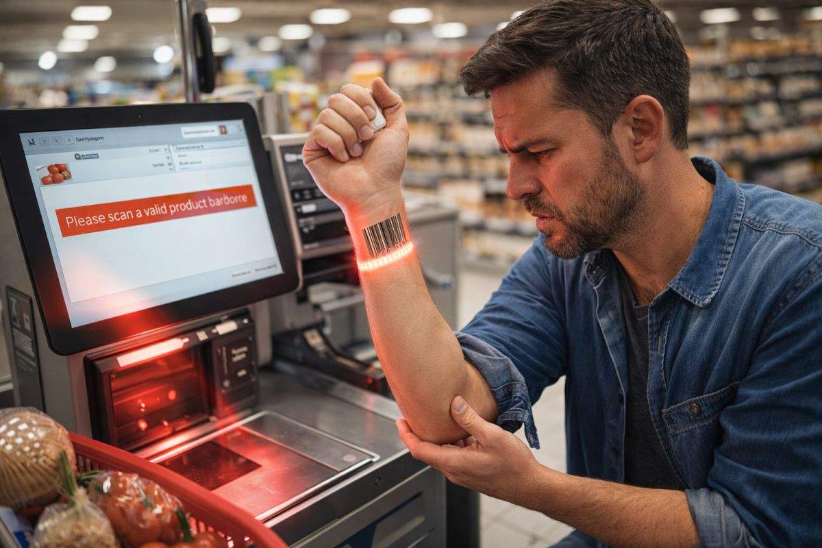 Un român nu poate folosi casele self scan din cauză că are tatuaj cu cod de bare pe mână