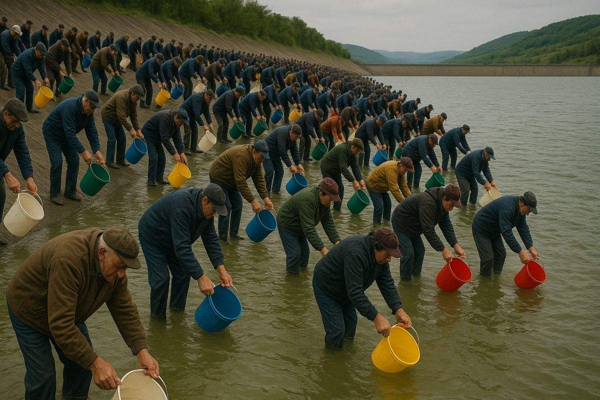 Baraj din Vaslui, golit în 2 ore după ce un glumeț a anunțat că pe fund e o sticlă de băutură