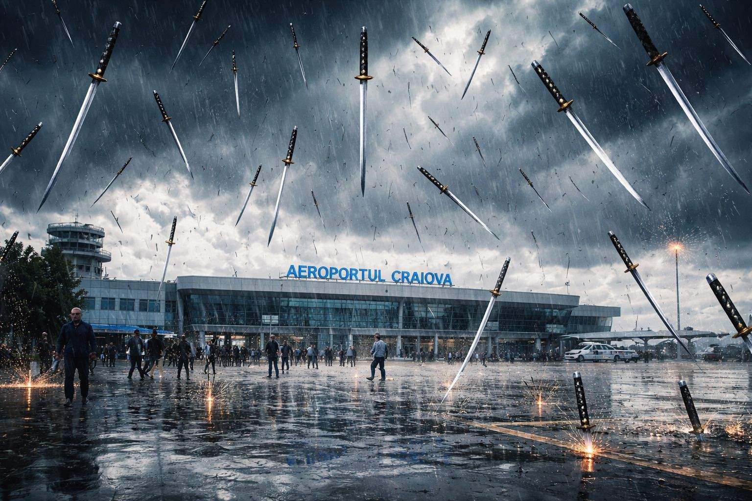Zboruri anulate la Craiova din cauza condițiilor meteo: plouă cu săbii pe pistă