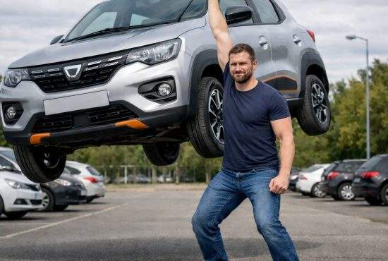 Un român a încercat să ridice ştergătoarele unei Dacii Spring şi a ridicat maşina cu totul