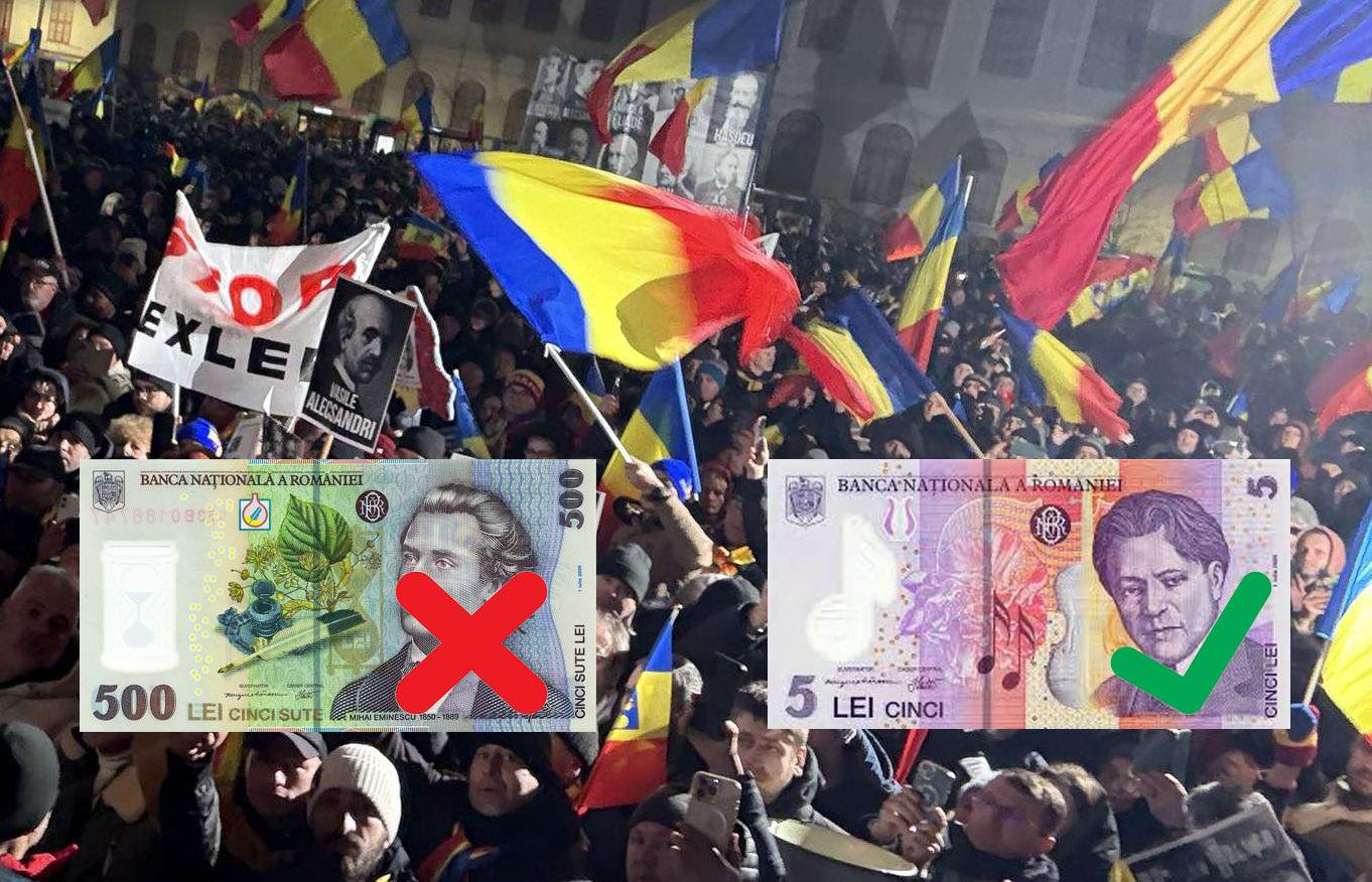 Țeapă! Protestatarii plătiți ai lui Simion au primit în loc de un Eminescu doar un Enescu