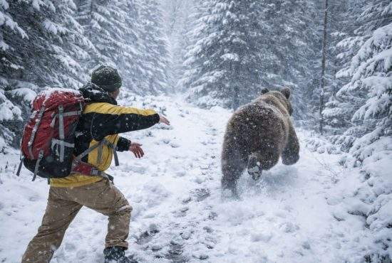 S-a întors roata! Urs fugărit de un turist care voia să se încălzească cu el