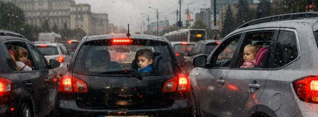 Sătui de traficul lejer, bucureştenii au hotărât să-şi ducă copiii la şcoală deşi e vacanţă