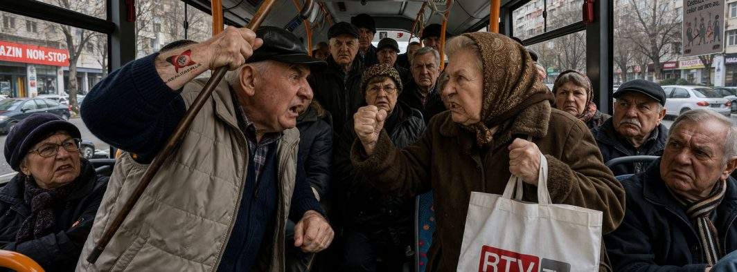 Bătaie generală în autobuzul 335 între pensionarii care se uită la RTV şi ăia cu Realitatea Plus