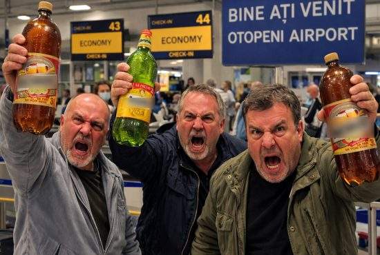 Regula cu 2 litri de lichid în avion e discriminatorie, spun românii cu PET-uri de bere de 3 l