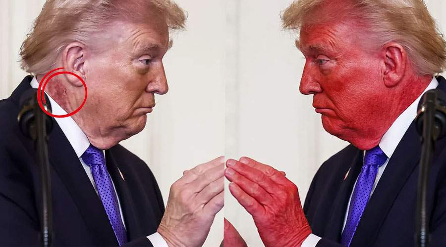 Problemă rezolvată! Trump s-a colorat în roșu și acum nu i se mai vede pata de pe gât