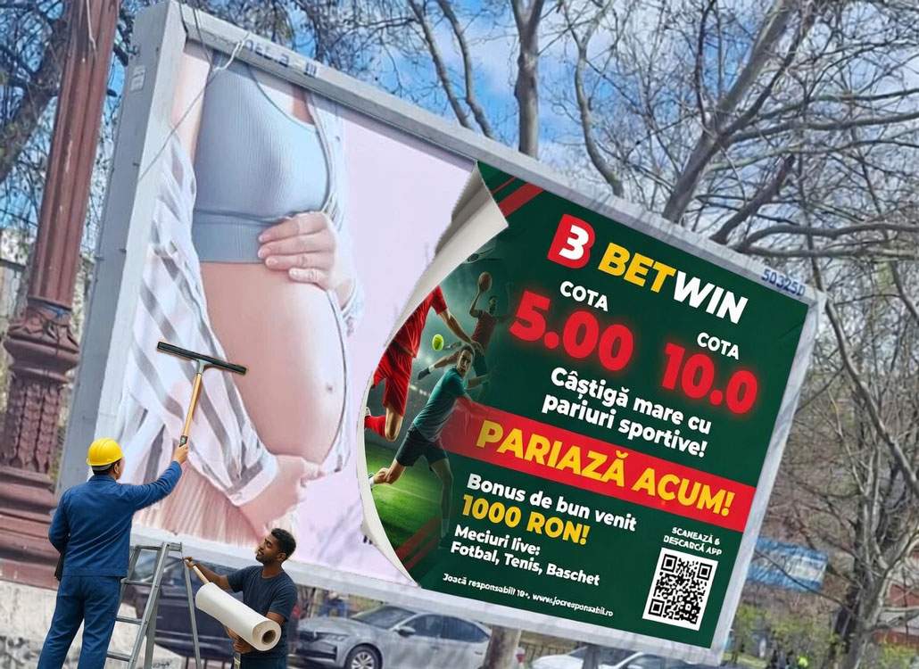 Panourile cu mesaje anticezariană din București înlocuite cu unele decente, la pariuri și videochat