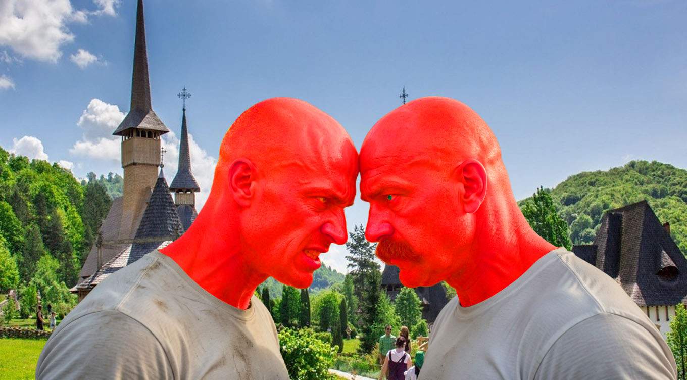 Românii care n-au avut bani de ouă și-au vopsit cheliile în roșu și s-au ciocnit cap în cap