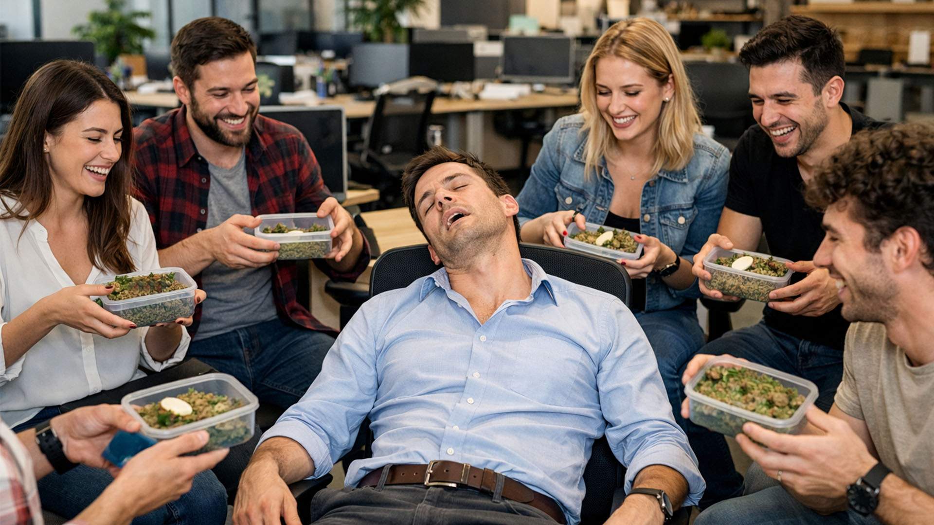 Vegan, dus la spital după ce 8 colegi de birou şi-au desfăcut caserolele cu drob