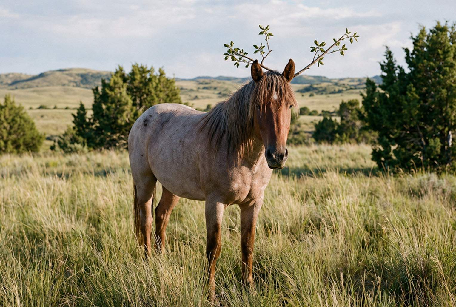 Scandal la Romsilva: Aşa-zisul elan reintrodus în pădurile României era doar un cal cu o creangă pe cap