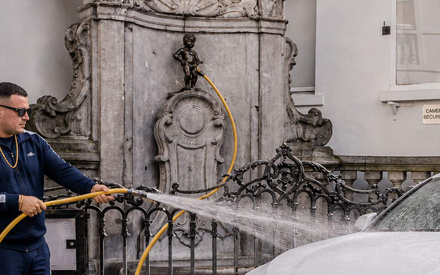 Scandal în Bruxelles după ce un român a mufat un furtun la Manneken Pis ca să-şi spele maşina
