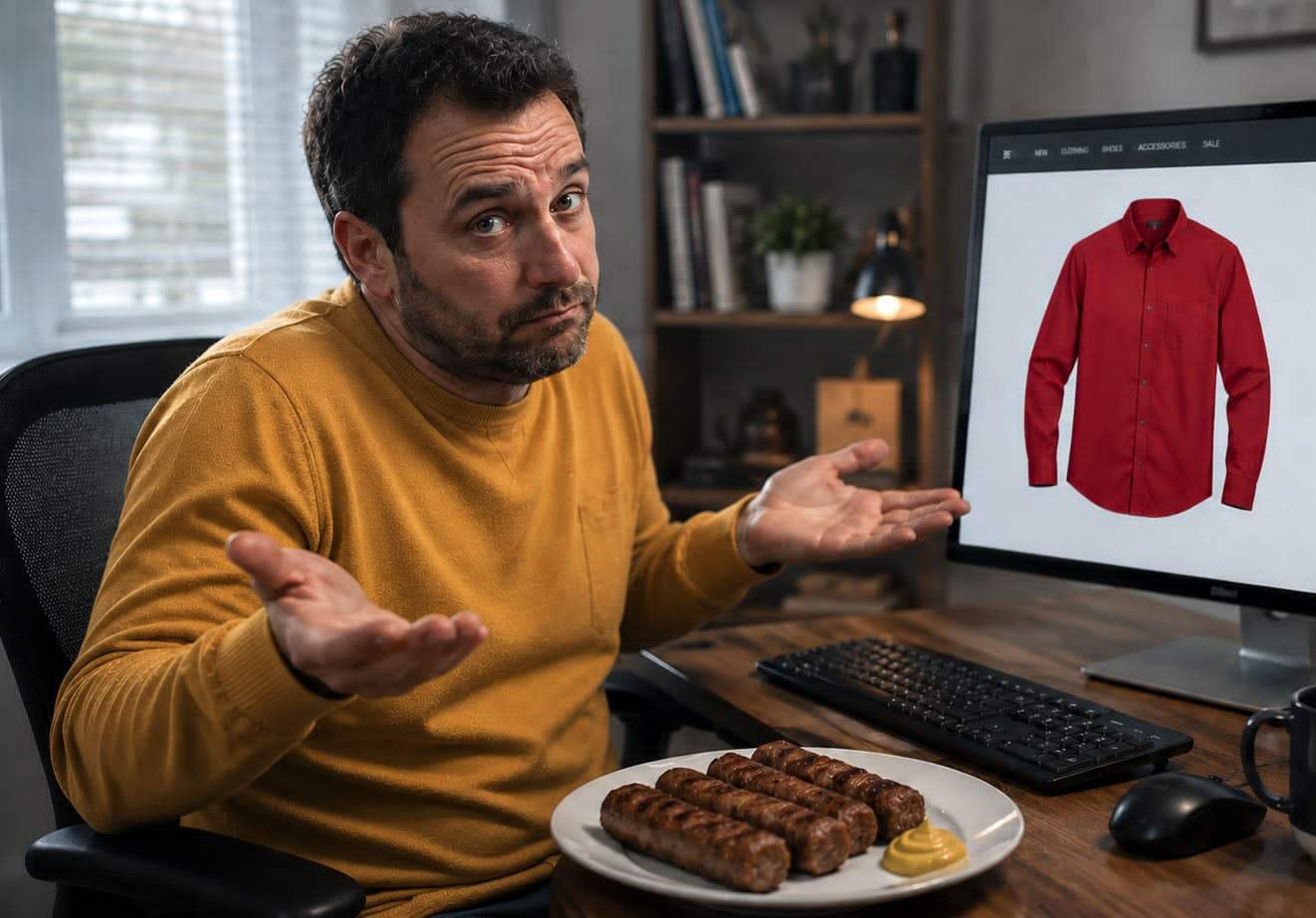 Un bărbat nu înţelege de ce există cămăşi roşii: „Cine mănâncă micii cu ketchup?”