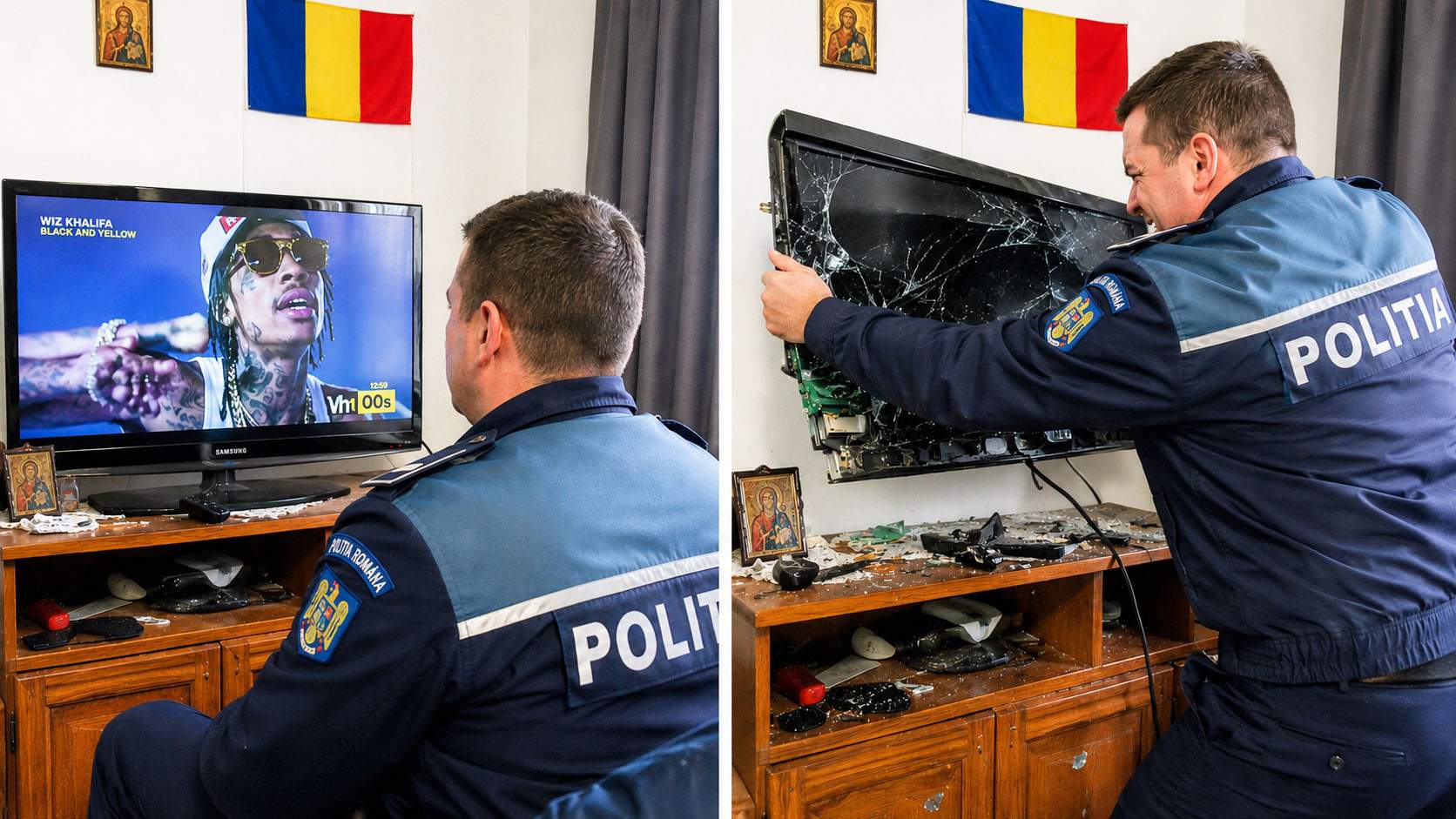 Wiz Khalifa, urmărit general în România. Un poliţist şi-a spart deja televizorul încercând să-l prindă