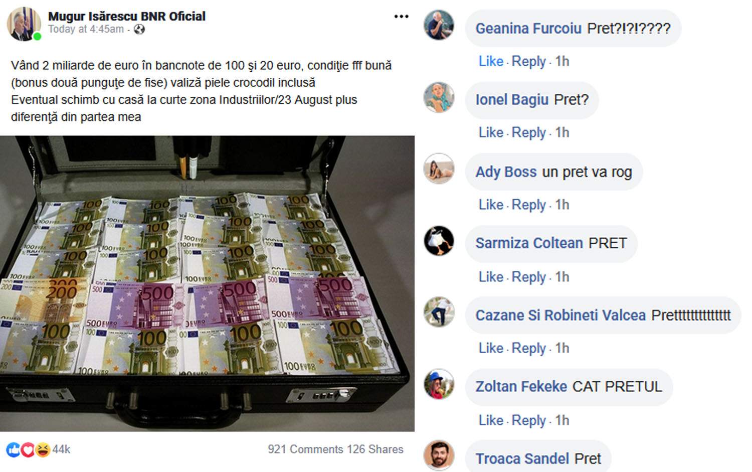 BNR anunţă că vinde 2 miliarde de euro. Mii de români au comentat deja: „Preţ?”