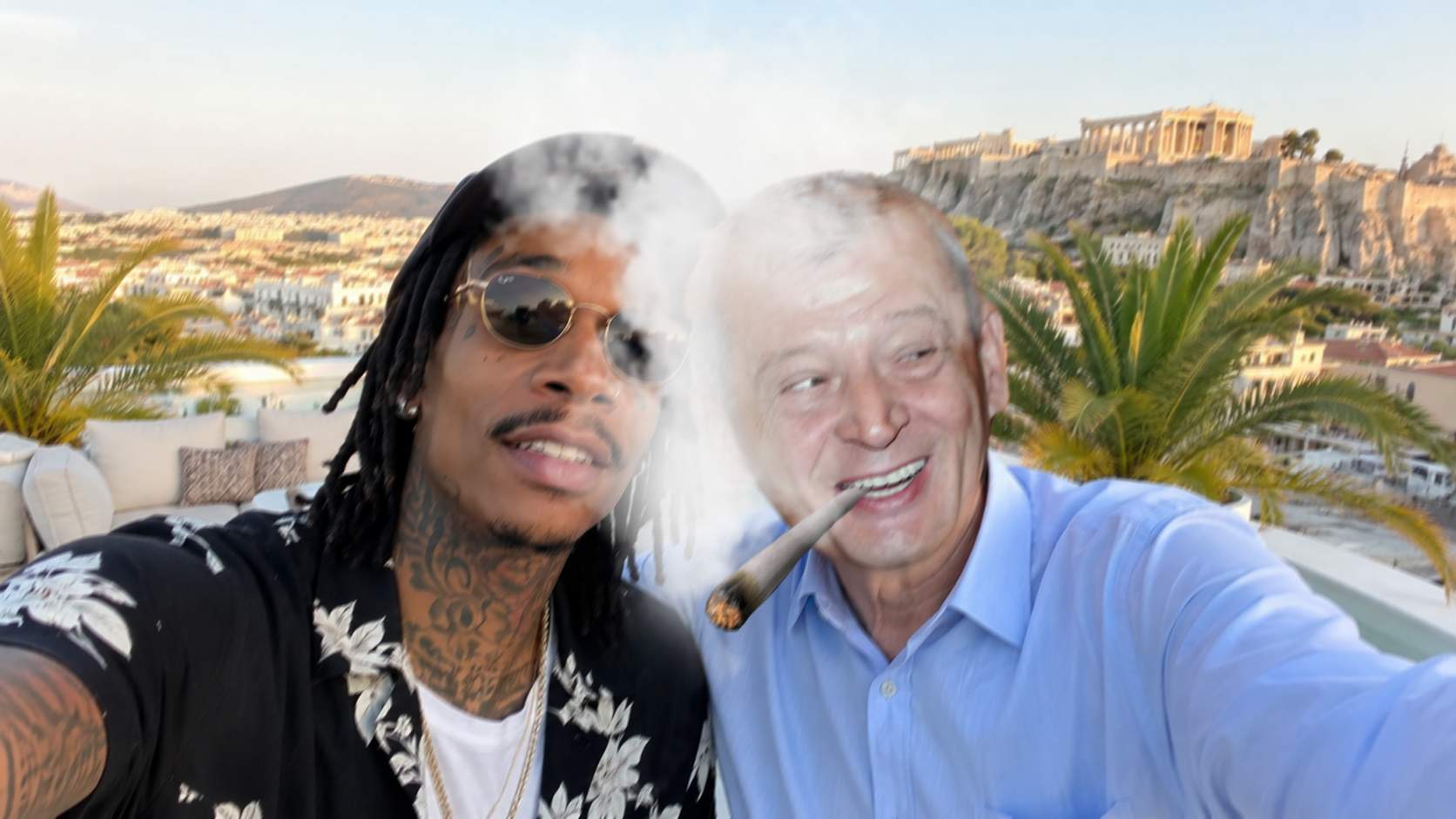 Fugarii care ne sfidează: Wiz Khalifa s-a filmat fumând un cui cu Sorin Oprescu pe terasă în Grecia
