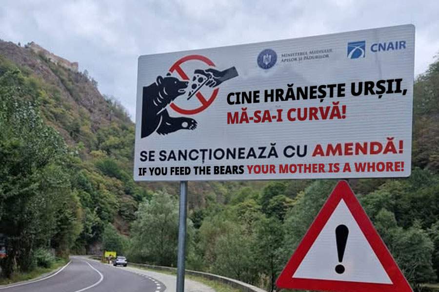 În sfârșit panouri adecvate pe Transfăgărășan: „Cine hrănește urșii, mă-sa-i curvă!”