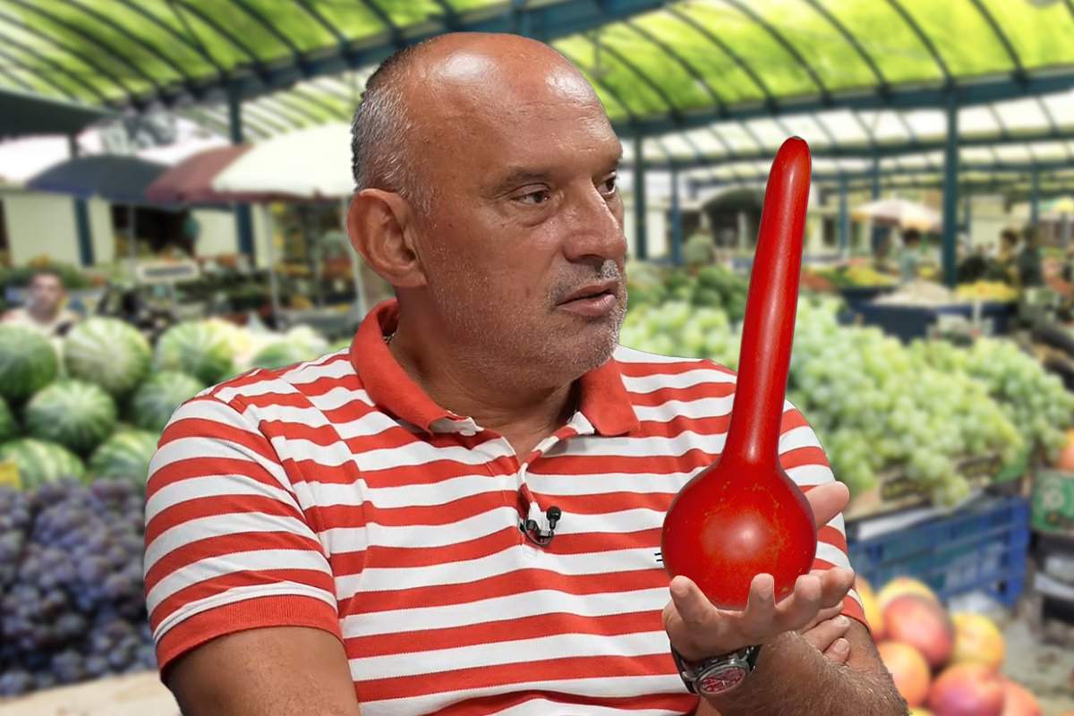 Cine se aseamănă se adună! Prunea a găsit la piaţă o roşie cu moţul de 40 cm