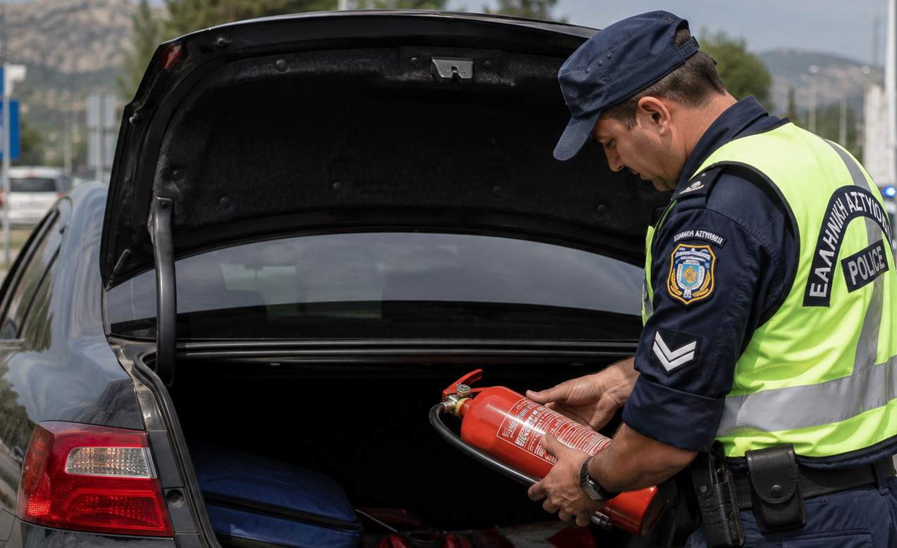 Noi reguli în Grecia: amendă dacă goleşti extinctorul din portbagaj ca să bagi în el ulei pentru neamuri