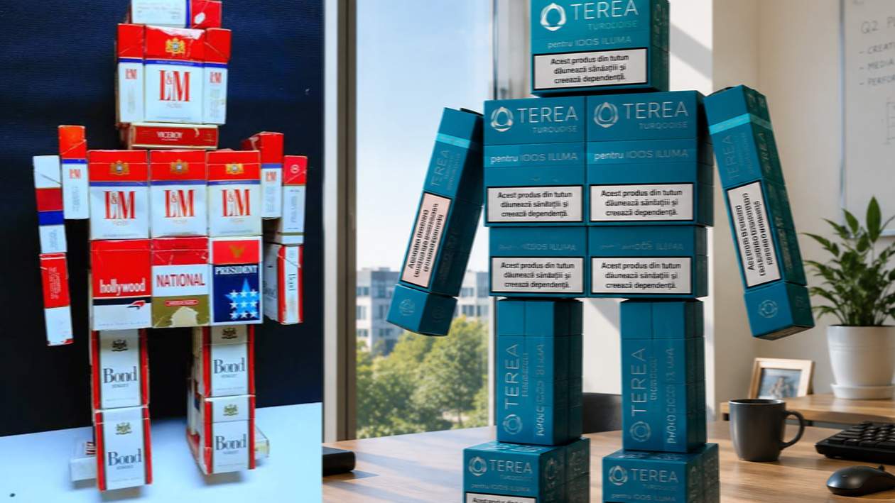 Revine moda! Un corporatist plictisit a făcut primul robot din pachete de Terea turcoaz