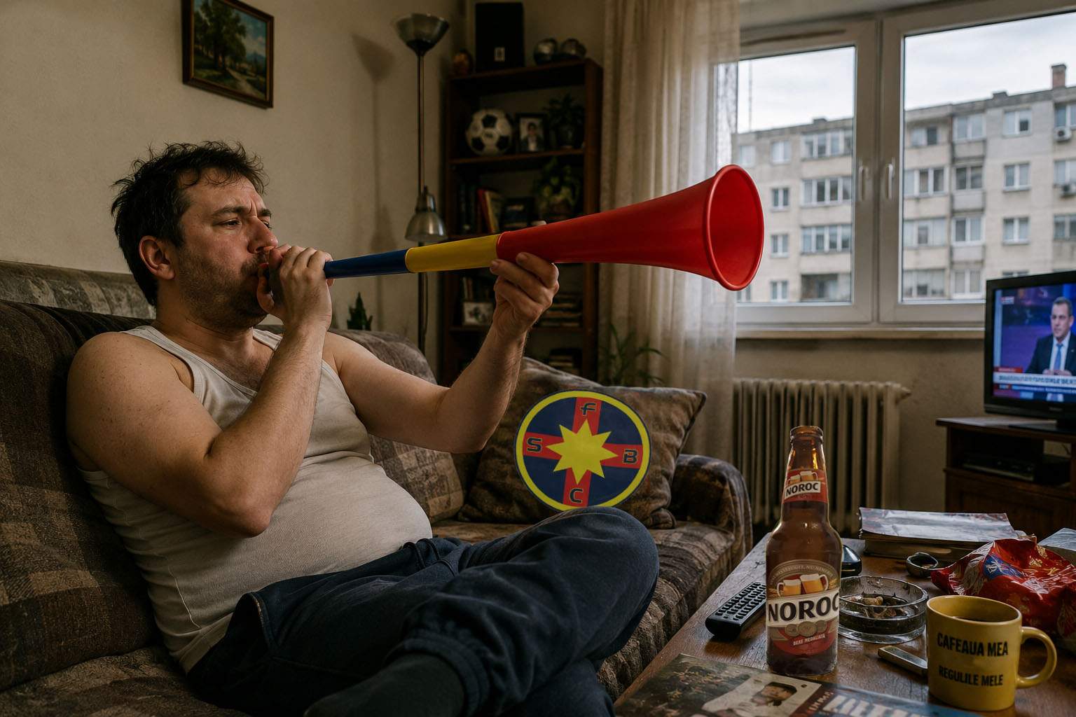 Ca să economisească curent, un român își terorizează vecinii cu vuvuzeaua în loc de bormașină