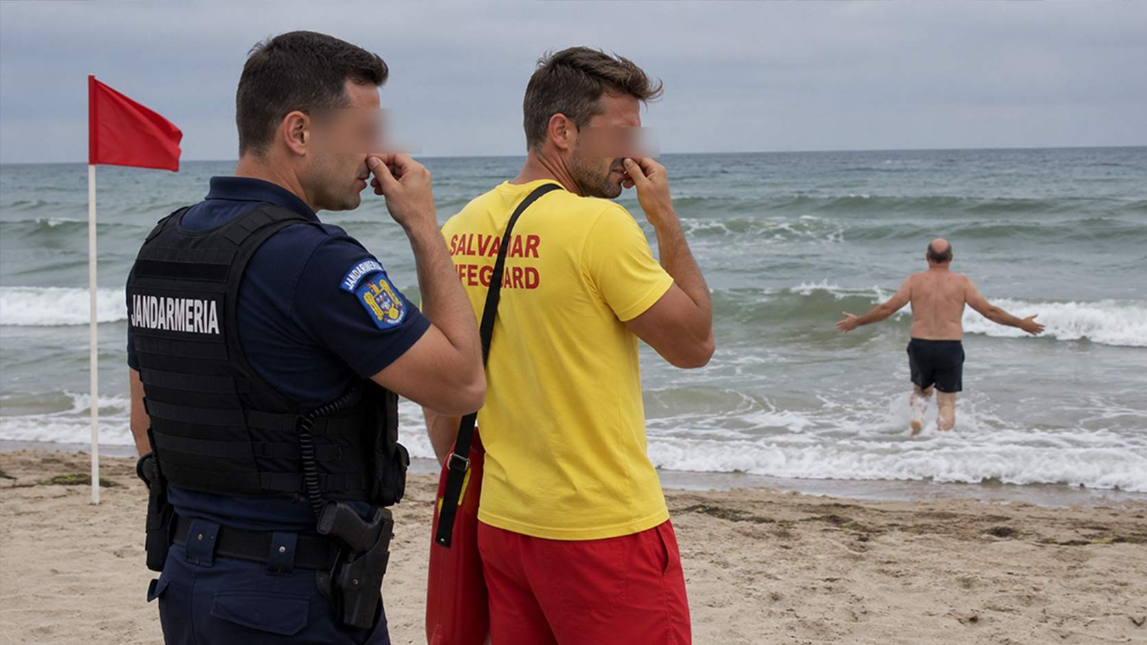 Gest uman! În ciuda steagului roşu, un om care puţea a fost lăsat să intre în mare să se spele