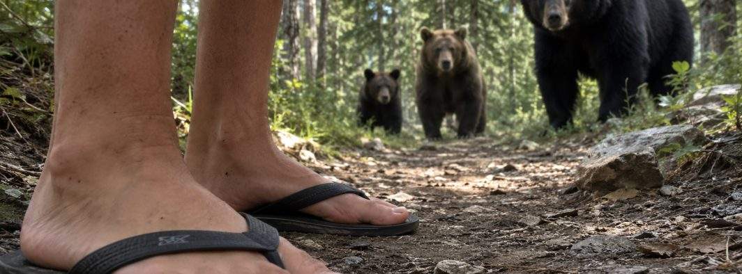 Pericolul mersului pe munte în şlapi. Ursul simte mirosul de picioare de la 4 km ŞI ÎI PLACE