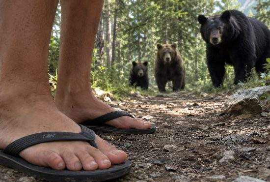 Pericolul mersului pe munte în şlapi. Ursul simte mirosul de picioare de la 4 km ŞI ÎI PLACE