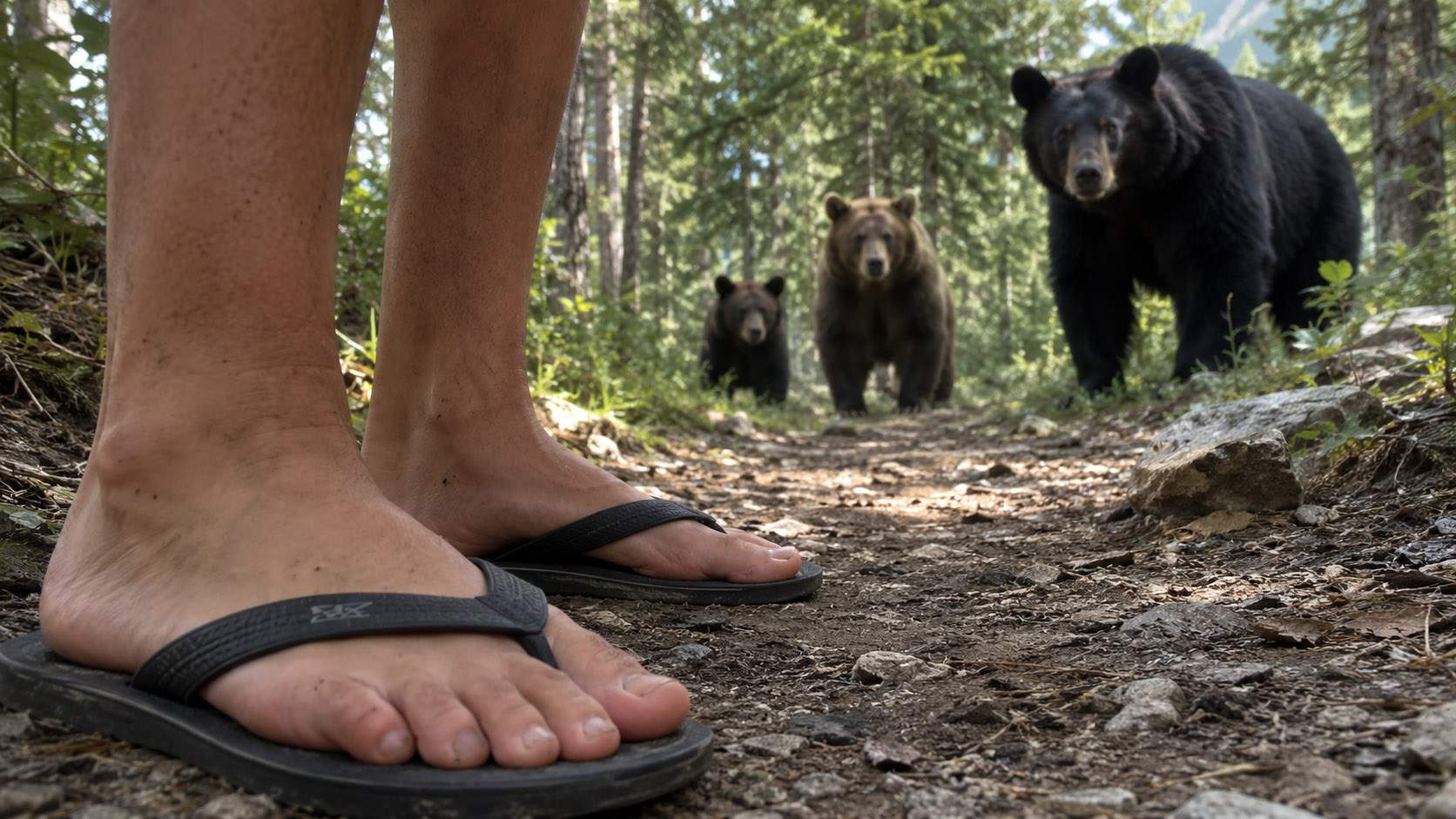 Pericolul mersului pe munte în şlapi. Ursul simte mirosul de picioare de la 4 km ŞI ÎI PLACE
