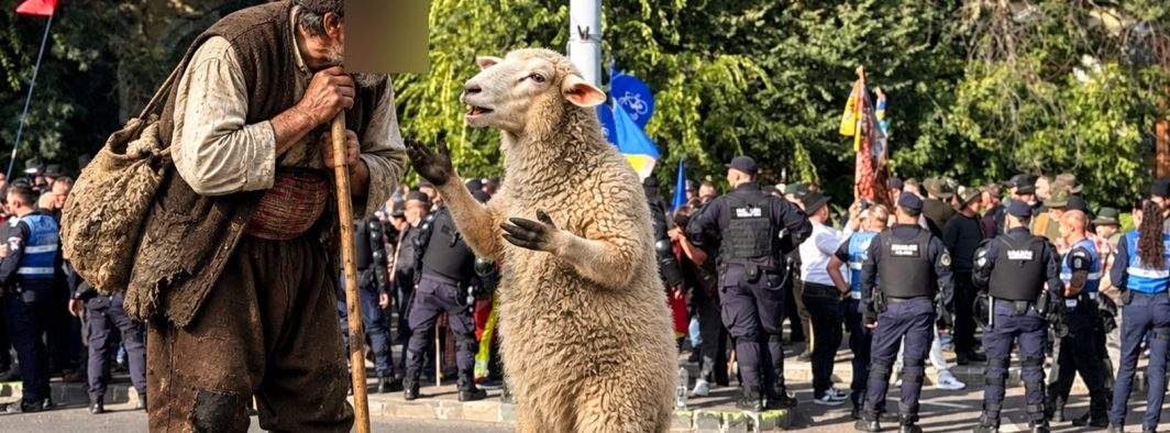 Moment emoţionant la mitingul ciobanilor: o oaie vorbitoare şi-a avertizat stăpânul că doi jandarmi i-au pus gând rău