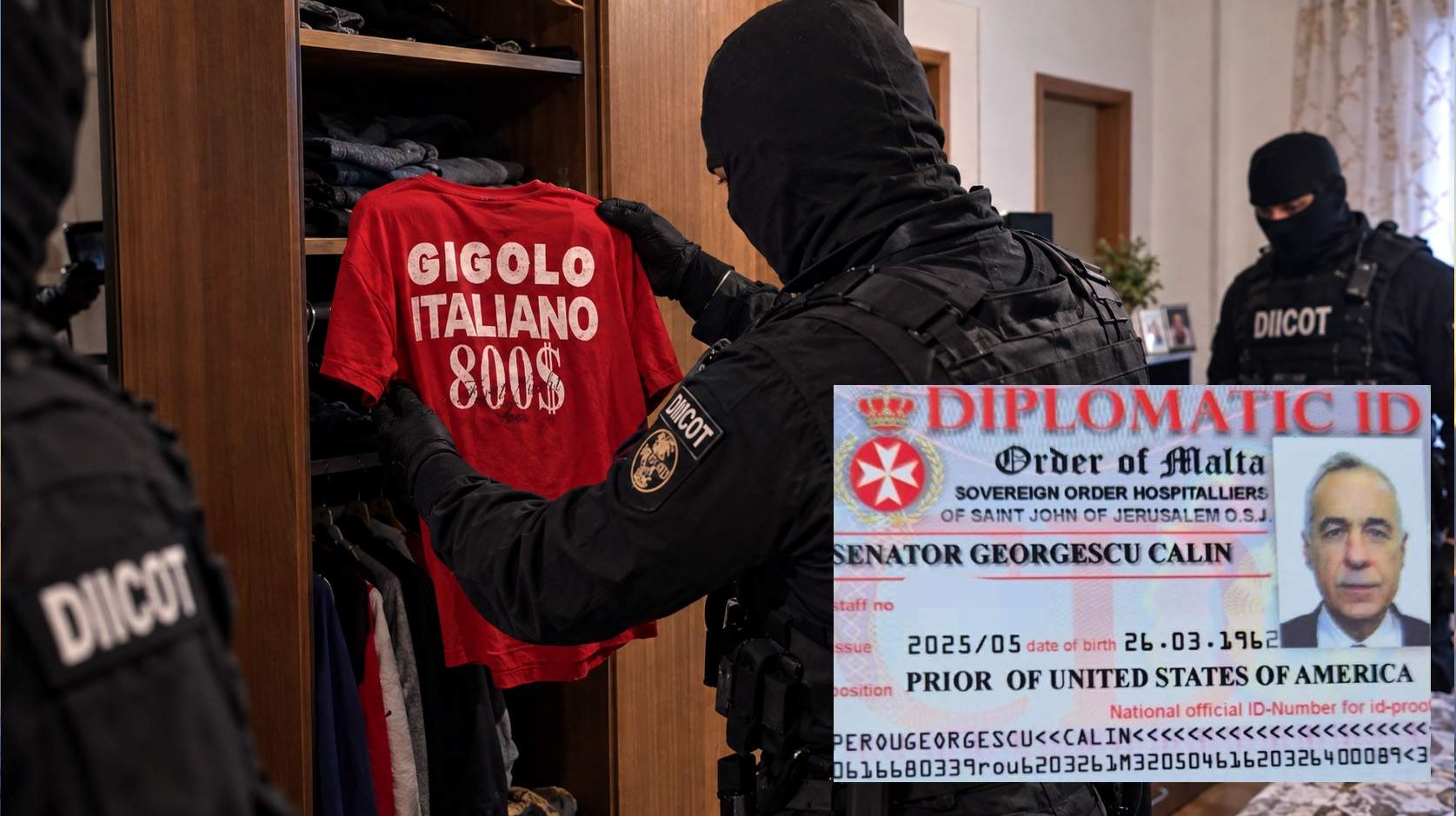 DIICOT: Pe lângă legitimaţia fake de cavaler de Malta, Georgescu avea şi un tricou fals de gigolo italian