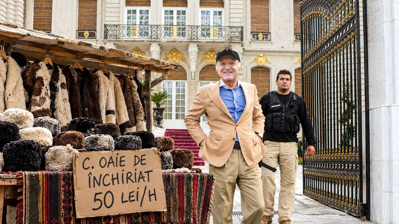 Becali a închiriat sute de cojoace şi căciuli protestatarilor care voiau să se dea ciobani