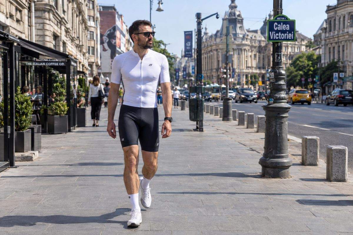 Inexplicabil! Un bărbat poartă zilnic colanți și tricou mulat deși nu are bicicletă