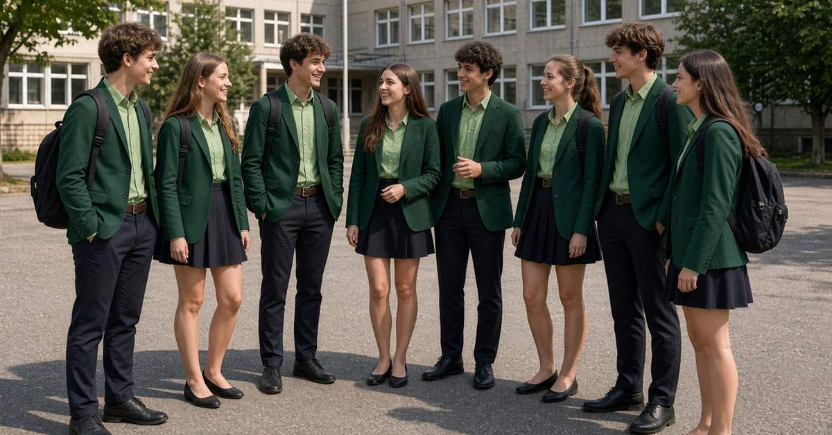 Uniforma devine obligatorie. Elevii de la liceul Mircea Vulcănescu au ales uniforme verzi cu centuri maro