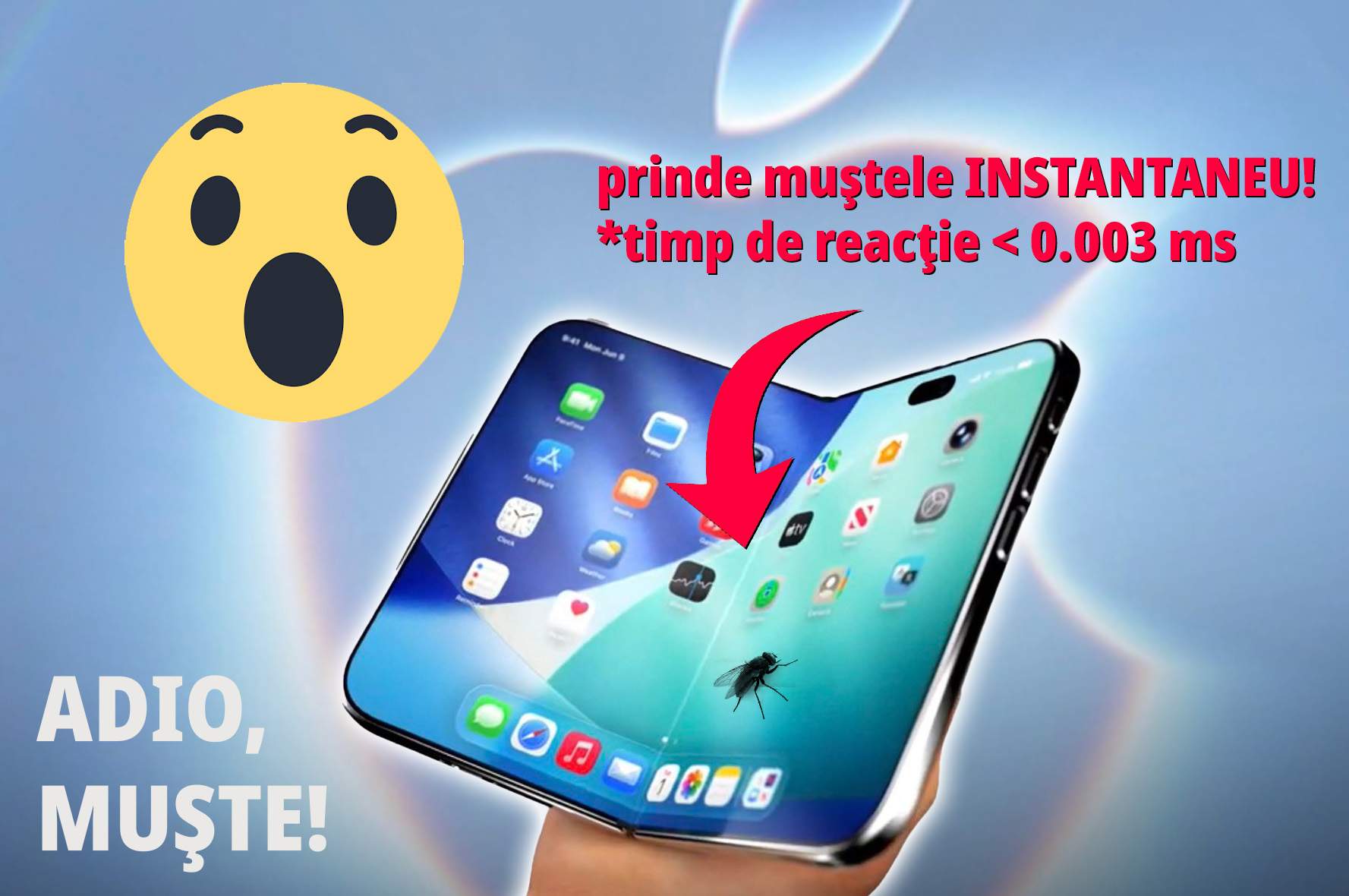 Noul iPhone pliabil, funcţie revoluţionară de prins muşte. „Se pliază INSTANTANEU!”
