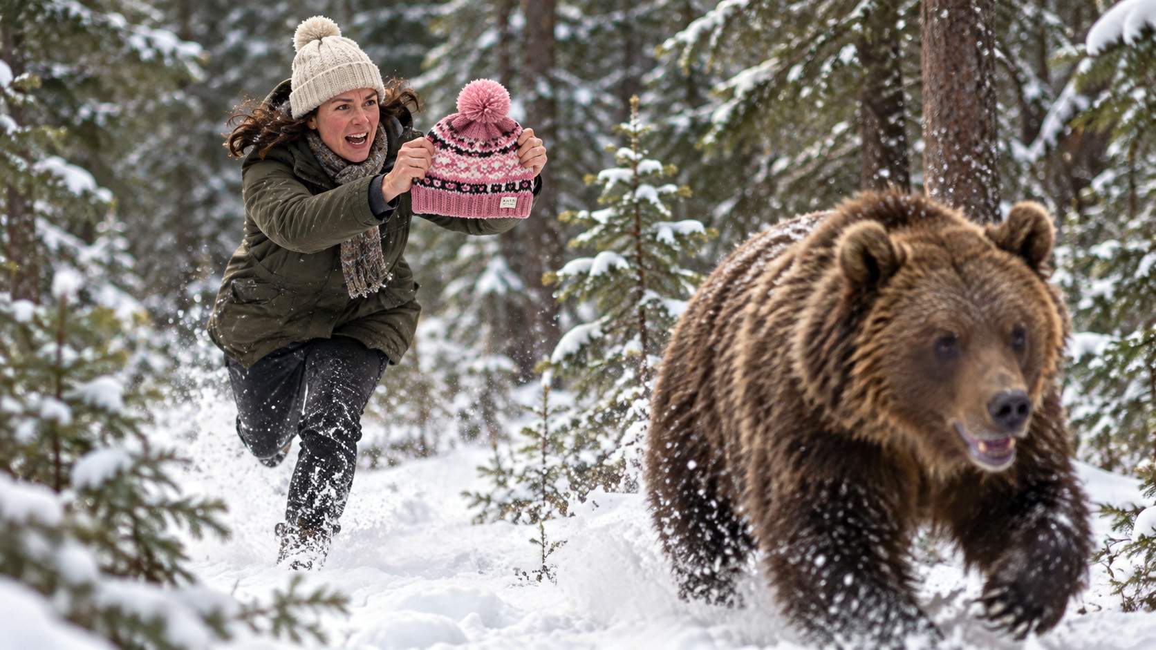 Ninge pe Transfăgărăşan. O turistă grijulie a fugărit un urs 5 km prin pădure ca să-i pună căciulă