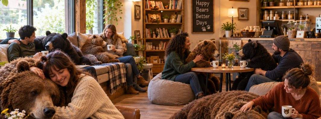 Inspirat de cafenelele cu pisici din Japonia, un braşovean a deschis prima cafenea cu urşi
