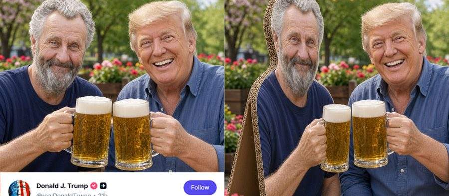 Trump s-a lăudat că a băut o bere cu nea Costel, dar de fapt era doar un carton cu nea Costel