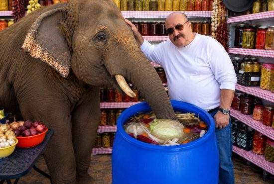 Simplu şi eficient! Nuţu Cămătaru şi-a luat elefant ca să îi sufle în butoiul cu varză
