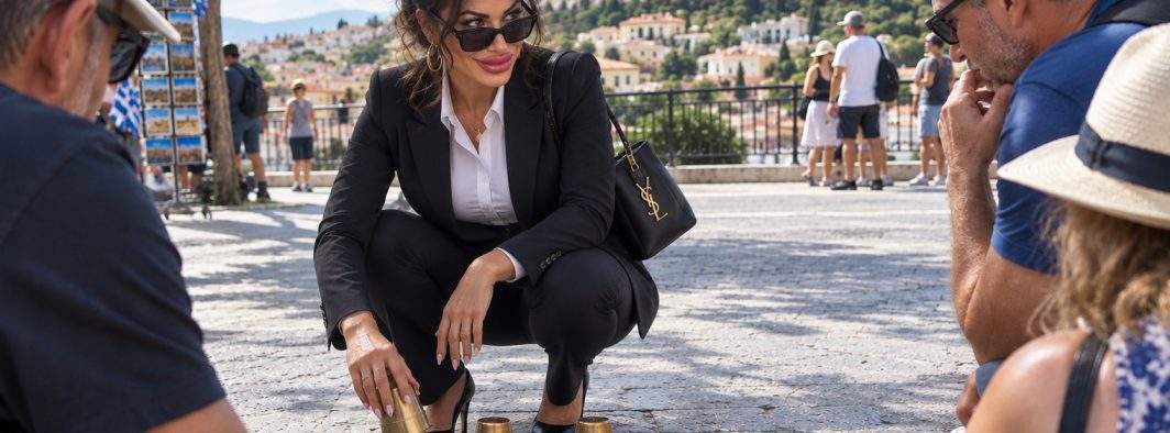 Ambasadoarea SUA în Grecia, prinsă cu alba-neagra pe trotuarul din faţa ambasadei. Ar fi escrocat zeci de turişti